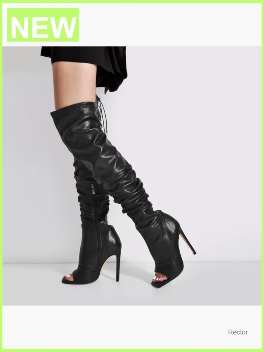 Stiletto Heel Thigh High Boots Wide Calf Rhinestone Lace Up